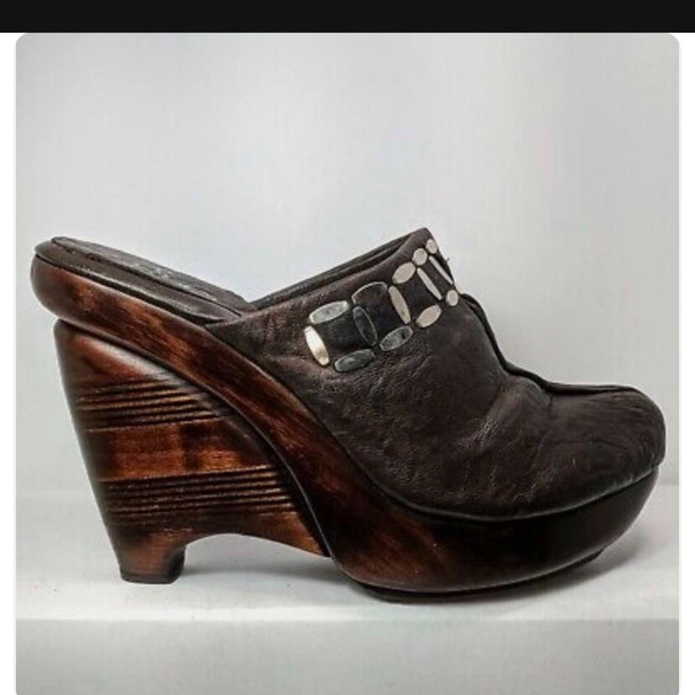 CALLEEN CORDERO Studded Leather Wooden Heel Slide Clog